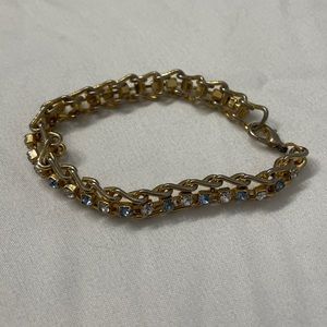 Beautiful gold braclet with blue/silver jewels- vintage- excellent condition